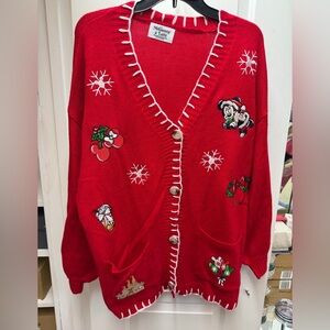 Red Disney Holiday V-Neck Cardigan Sweater